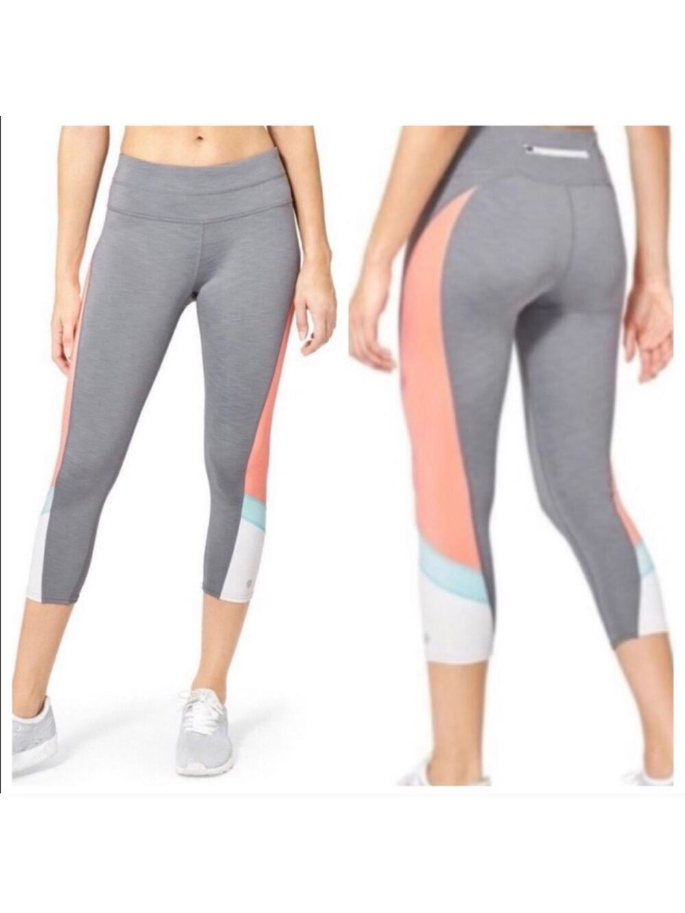 Athleta Leggings Womens Small Gray Colorblock Sonar Cropped Athletic Gym Active